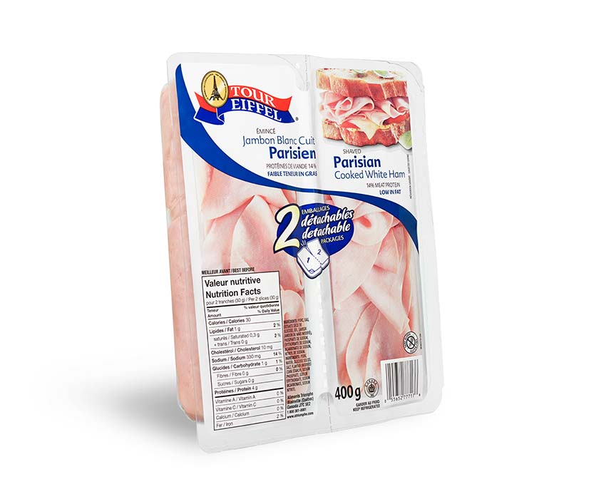Detachable packages Parisian-style shaved white cooked ham