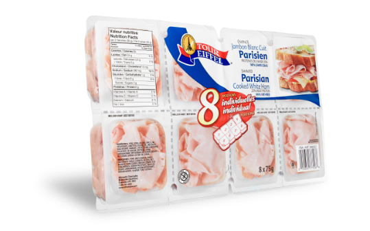 Detachable packages Parisian-Style shaved white cooked ham