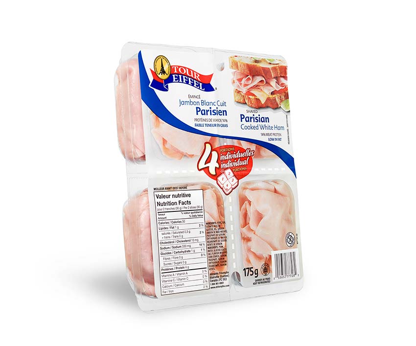 Detachable packages Parisian-style shaved white cooked ham